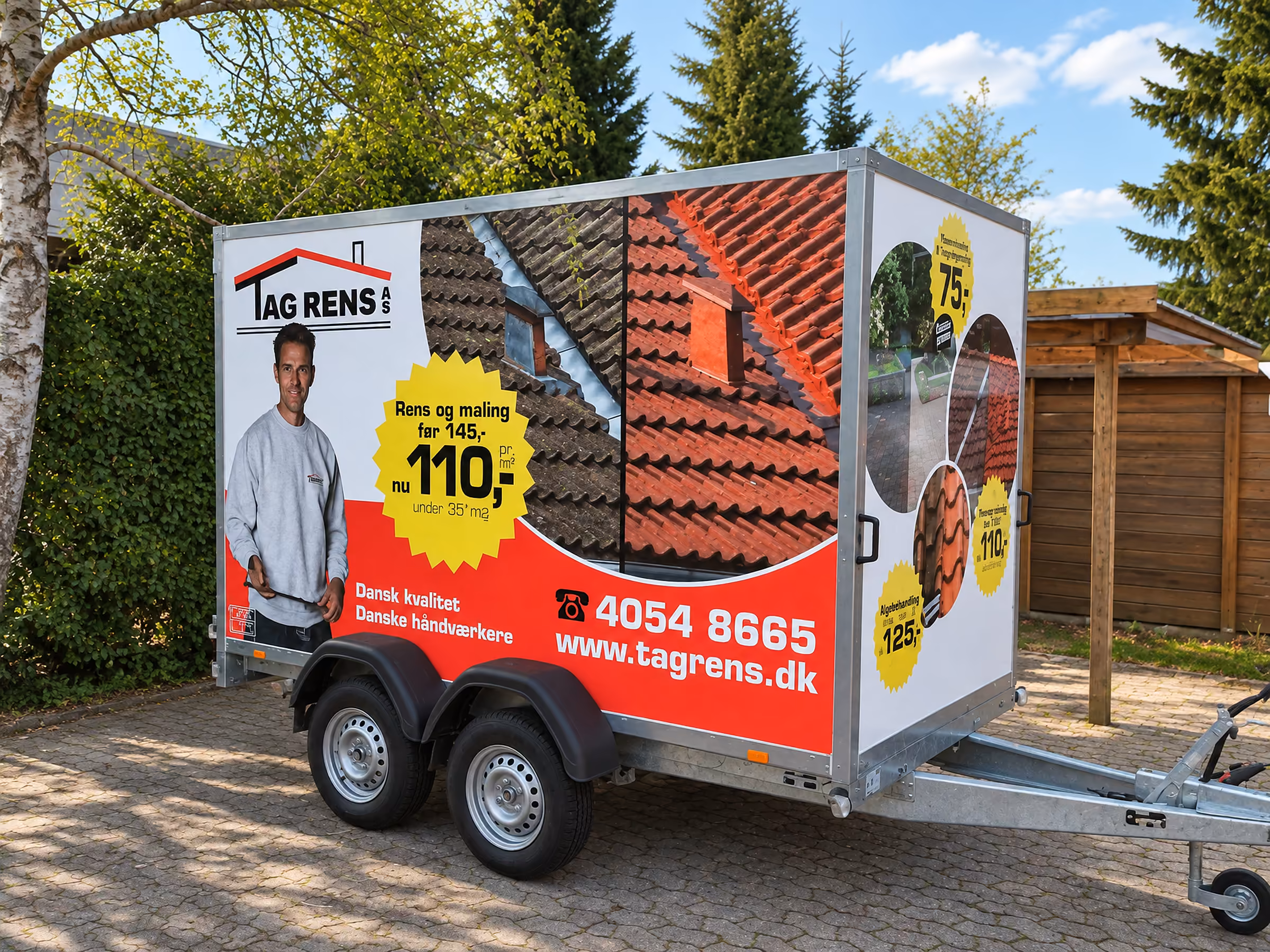 Kassetrailer til Tag Rens med foto, tagsten, pris og telefonnummer