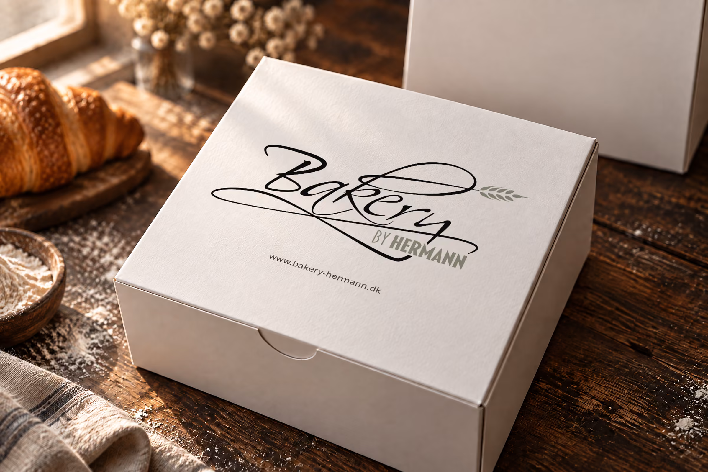 Kageæske med Bakery by Hermanns logo