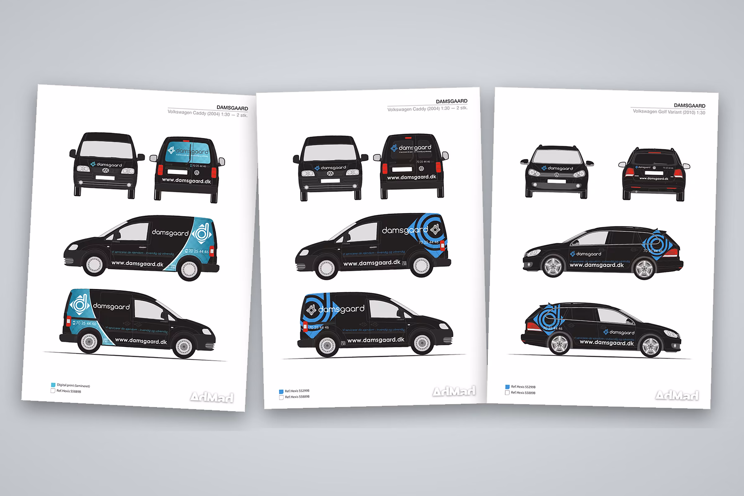 Designark til Damsgaards første biler: forslag, VW Caddy og VW Golf Variant