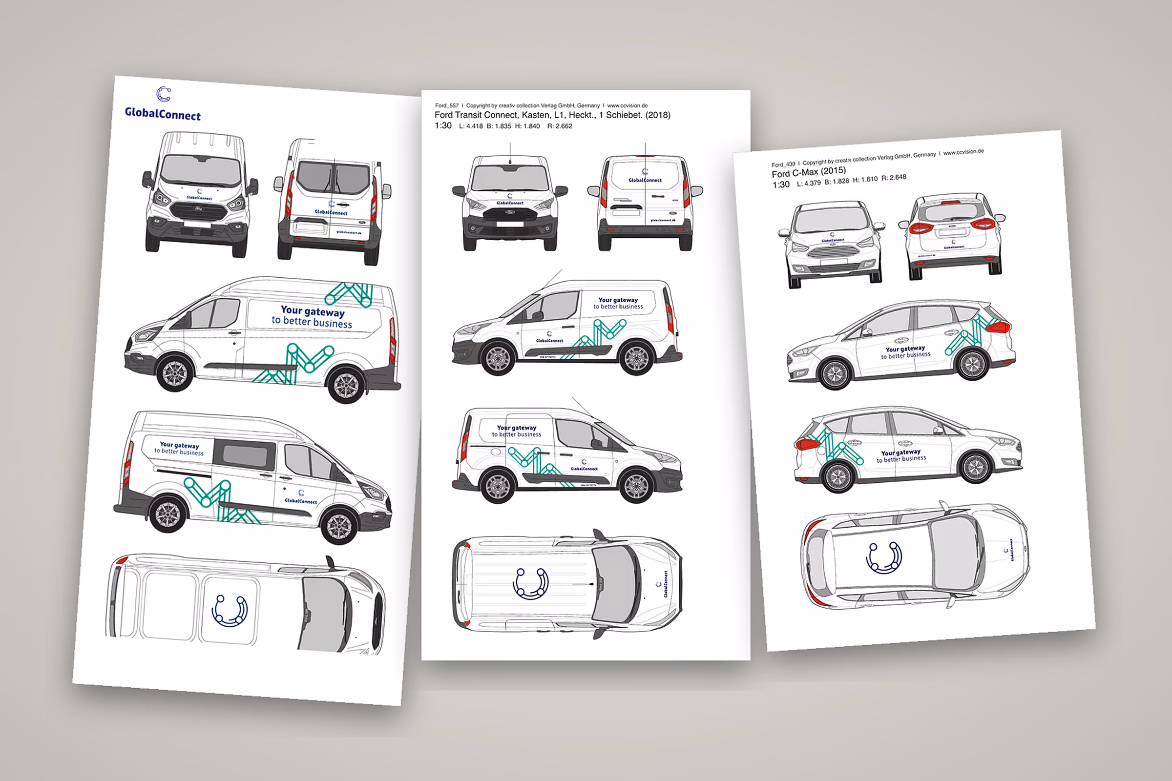 Layouts til GlobalConnects bilmodeller: Transit Custom, Transit Connect og C-Max
