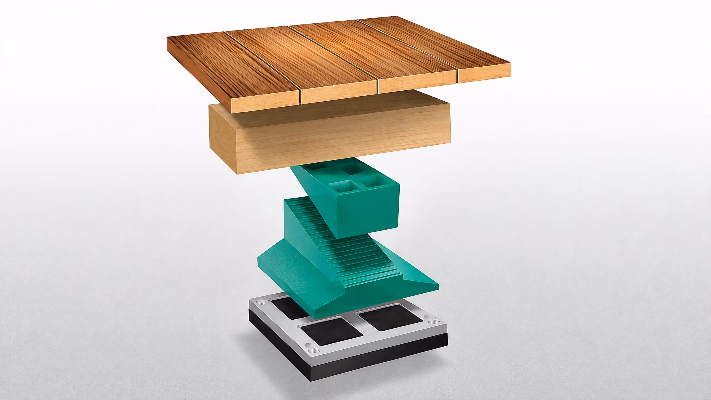3D-illustration af Harpuns trinlydsdæmper i sprængt visning