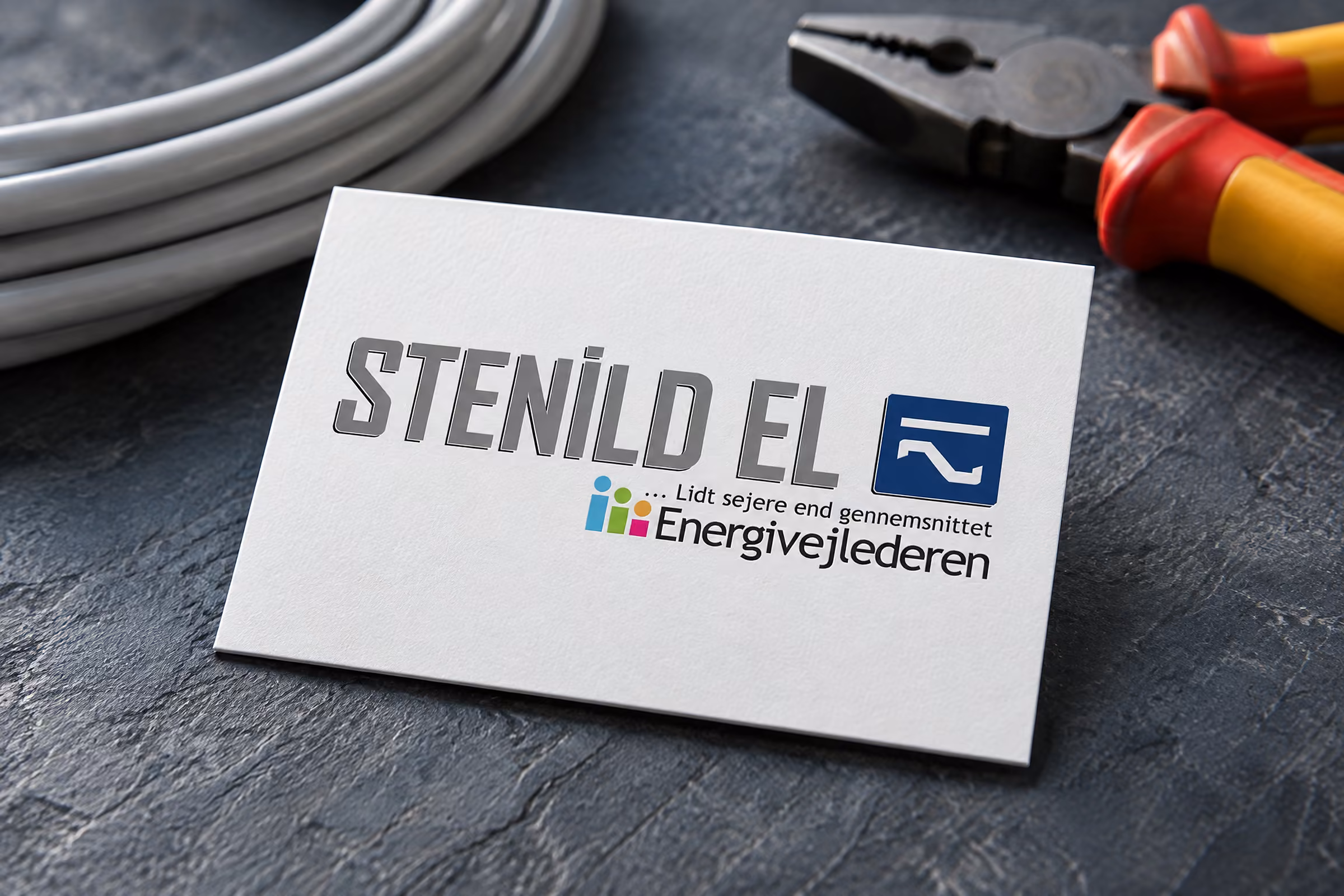 Stenild El's logo på et visitkort