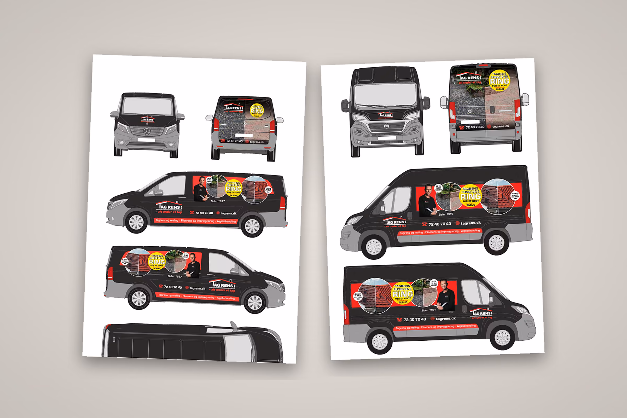 Designark til Tag Rens: Mercedes Vito og Fiat Ducato i sort med rødt bånd