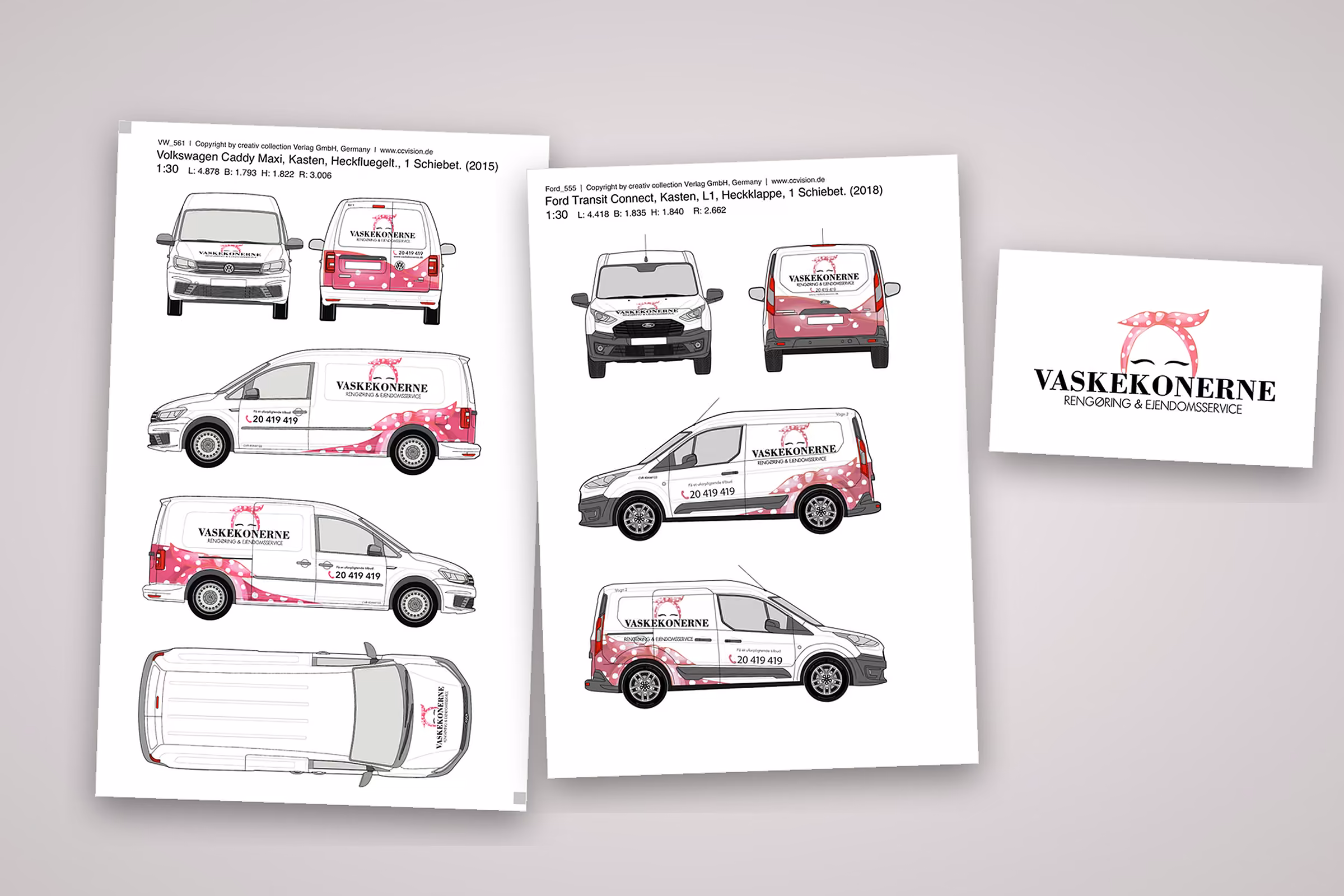 Logo og designark til Vaskekonernes VW Caddy og Ford Transit Connect