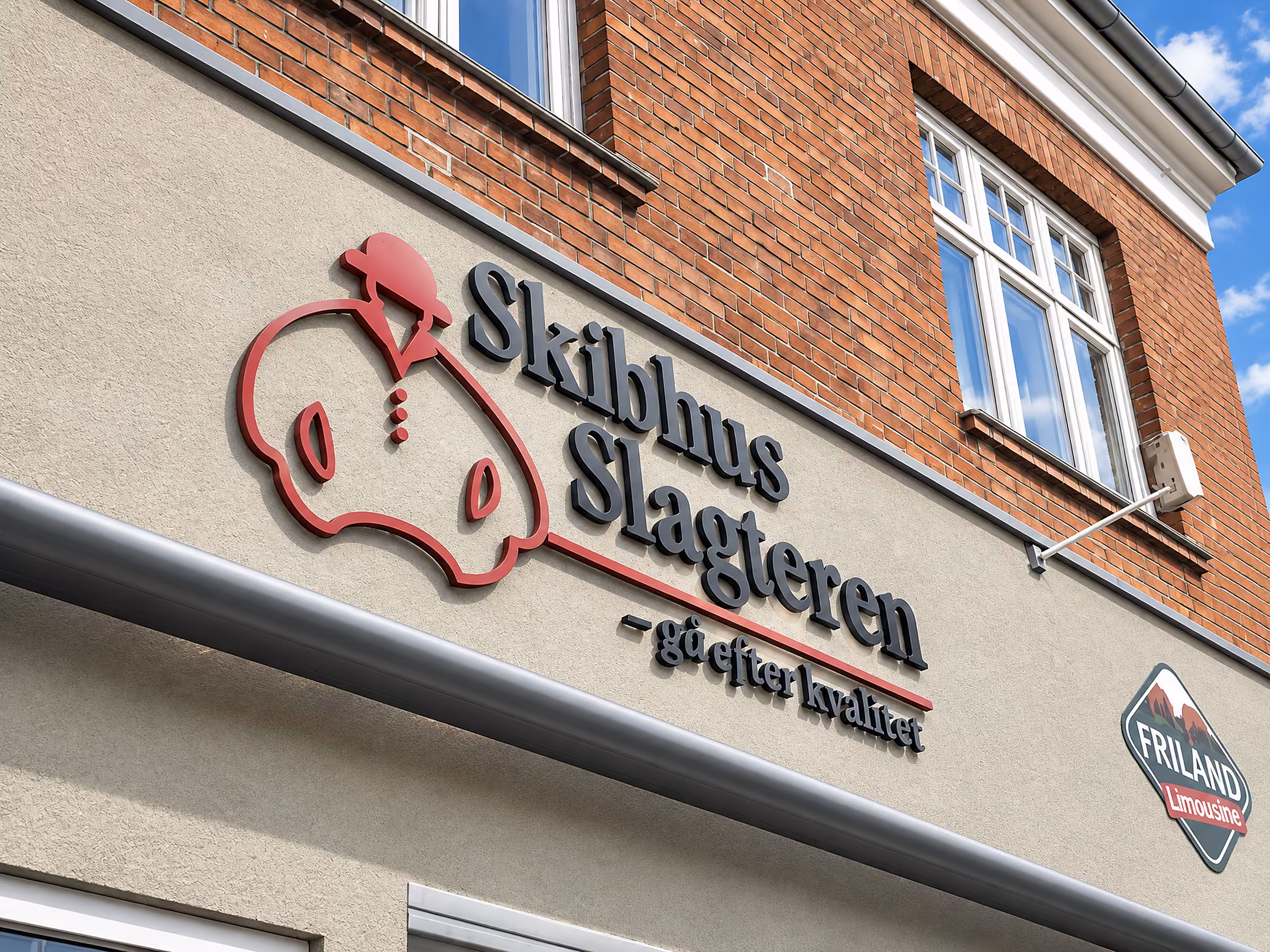 3D-facadeskilt med logo på Skibhus Slagteren